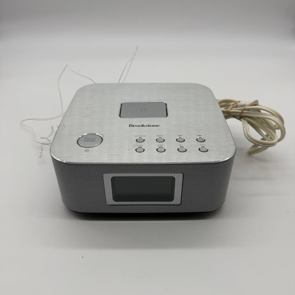 Brookstone 851551 Bluetooth Clock Radio FM Alarm Speaker Tested & Working